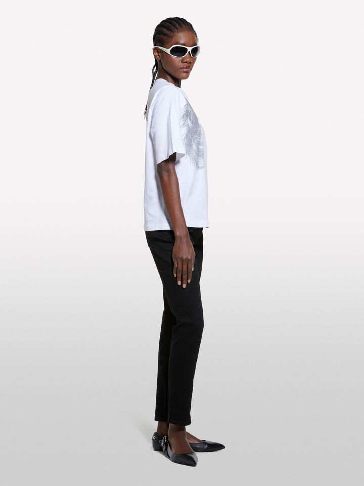 White t-shirt with feather print - women's short sleeve t-shirts - White | Sisley image number 2